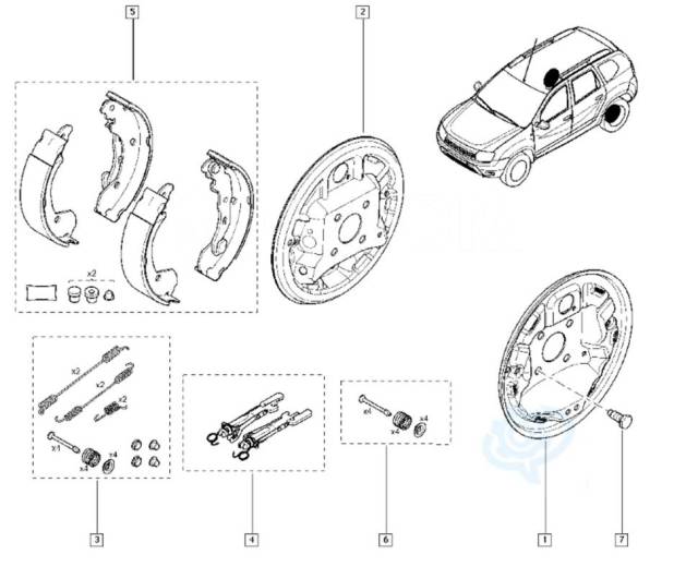 Схема задних колодок рено дастер