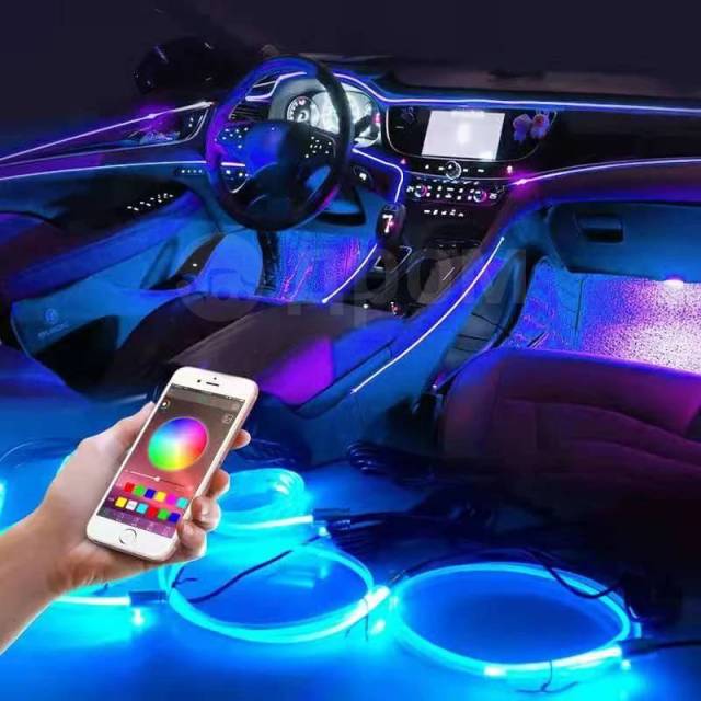 Automobile atmosphere lamp как подключить к машине Купить Неон в авто, RGB разноцветный, неоновая подсветка салона 2 метра во Влади