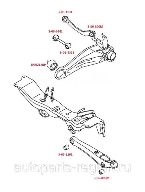 Сайлентблок DODGE CALIBER 2006- (Комплект 14шт) ЗАДНЯЯ ПОДВЕСКА не плавающие