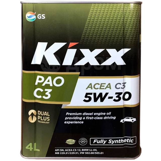 Масло моторное Kixx 5w30 PAO, бензин, синтетика, 4 л, гидрокрекинговое ...