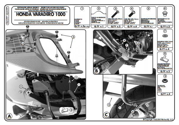    KAPPA Monokey KLX177  Honda XL1000V Varadero/ABS (07-12) 