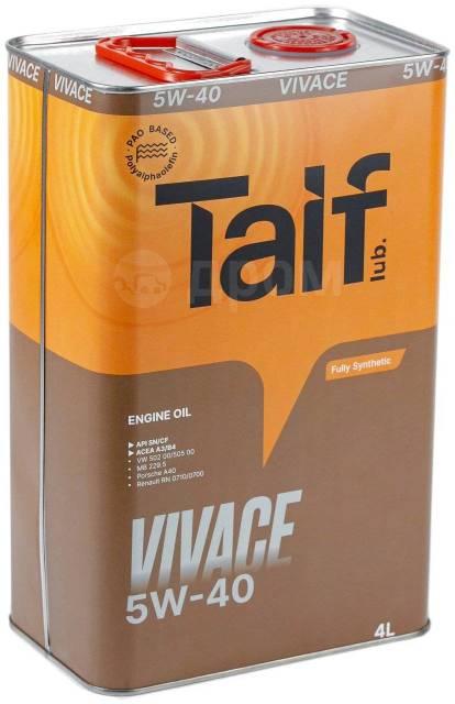 TAIF Vivace 5W40 SN/CF 4л, синтетическое, 4,00 л. CF, SN, A3, B4 .
