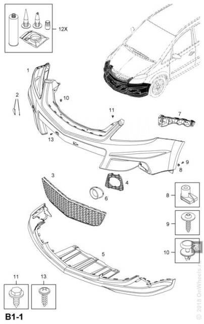 Как крепится передний бампер на опель зафира б