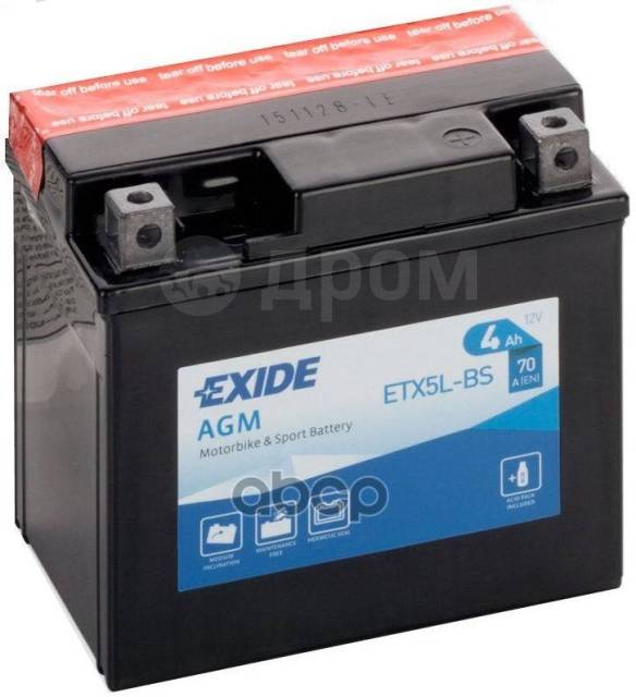  Moto Agm 4Ah 70A 113X70x105  Etn 0  M04 EXIDE . ETX5L-BS 