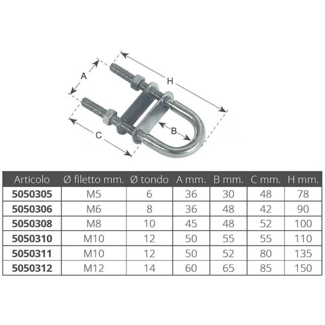   U   Silver 78 x 5 mm , 3  Forniture nautiche italiane 5050305 