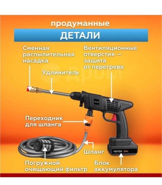 Мойка высокого давления аккумуляторная для автомобиля с двумя аккумуля ...