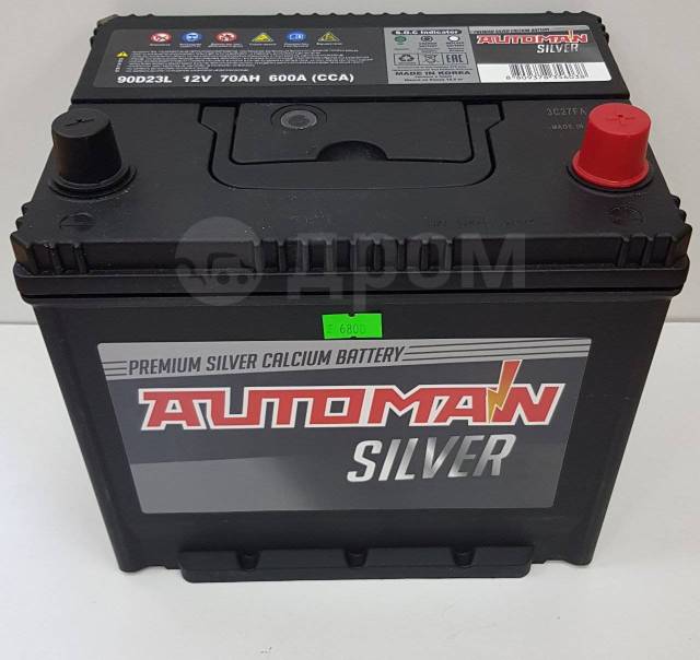 Аккумулятор Automan Silver (Корея) 70 а/ч 90D23L 600А, обратная (левое ...