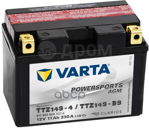   Powersports Agm [12V 11Ah 230A B00] 150X87x110mm  1 [+/-]  Y11 Varta . 511902023 