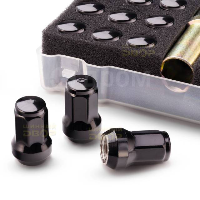 Купить Гайки 12*1,25 Черные, под 7-гранник, 20штук+ключ, D=20мм, высота ...