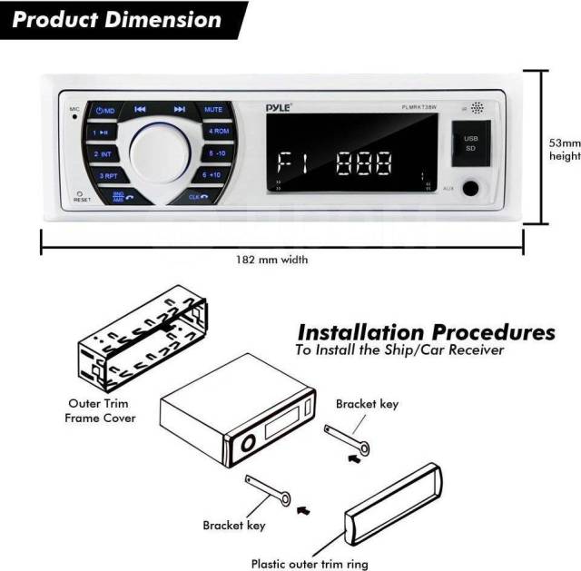   1DIN PYLE PLMRKT38W,  PLMRKT38W 