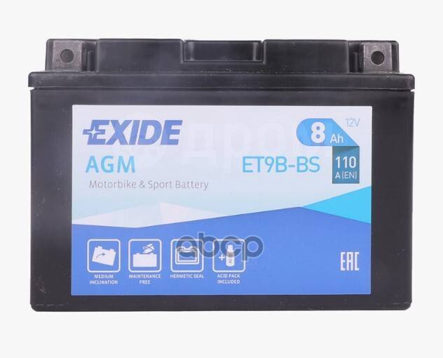  Moto Agm 8Ah 110A 150X70x105  Etn 1  M04 EXIDE . ET9B-BS 