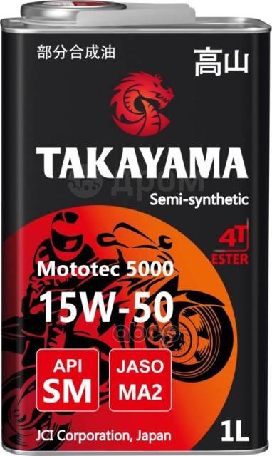    TAKAYAMA Takayama Mototec 5000 4T Sae 15W-50 Api Sm Jaso Ma-2, 1L / 605574 