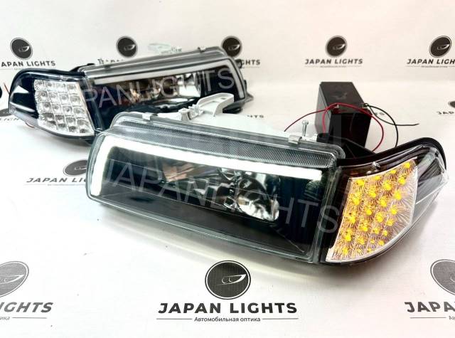 Фары хрустальные темные с ходовыми огнями LED Toyota Corolla 90