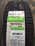 Kumho Ecowing ES01 KH27, 165/70R14 во Владивостоке Kumho Ecowing ES01 KH27. Летние, 2018 год, без износа, 4 шт