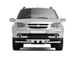 Защита переднего бампера двойная с круглыми зубьями Chevrolet Niva2009 в Кемерово Защита бампера. Chevrolet Niva, 21236 Двигатели: Z18XE, BAZ2123