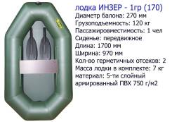 Одноместная надувная гребная лодка. Инзер -1ГР170 (Россия) в Спасске-Дальнем Инзер. 2019 год год, длина 1,70 м., двигатель без двигателя
