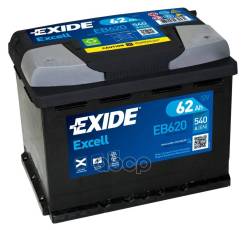   Excell [12V 62Ah 540A B13] 242X175x190mm  Etn 0 [-/+]   1(En) ["+" D 19.5 "-" D17.9] Exide . EB620 