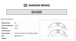������� ��������� ���. Skoda Octavia 95-04/Roomster 06-/VW Caddy 95-04 SA206 Sangsin Brake 'SA206 ����