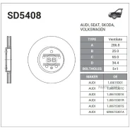 ���� ��������� �������� Sangsin Brake SD5408 (AUDI A1, AUDI A3, SEAT Cordoba, SEAT Ibiza, SEAT LEON, SEAT Toledo) (������� SD5408) ����